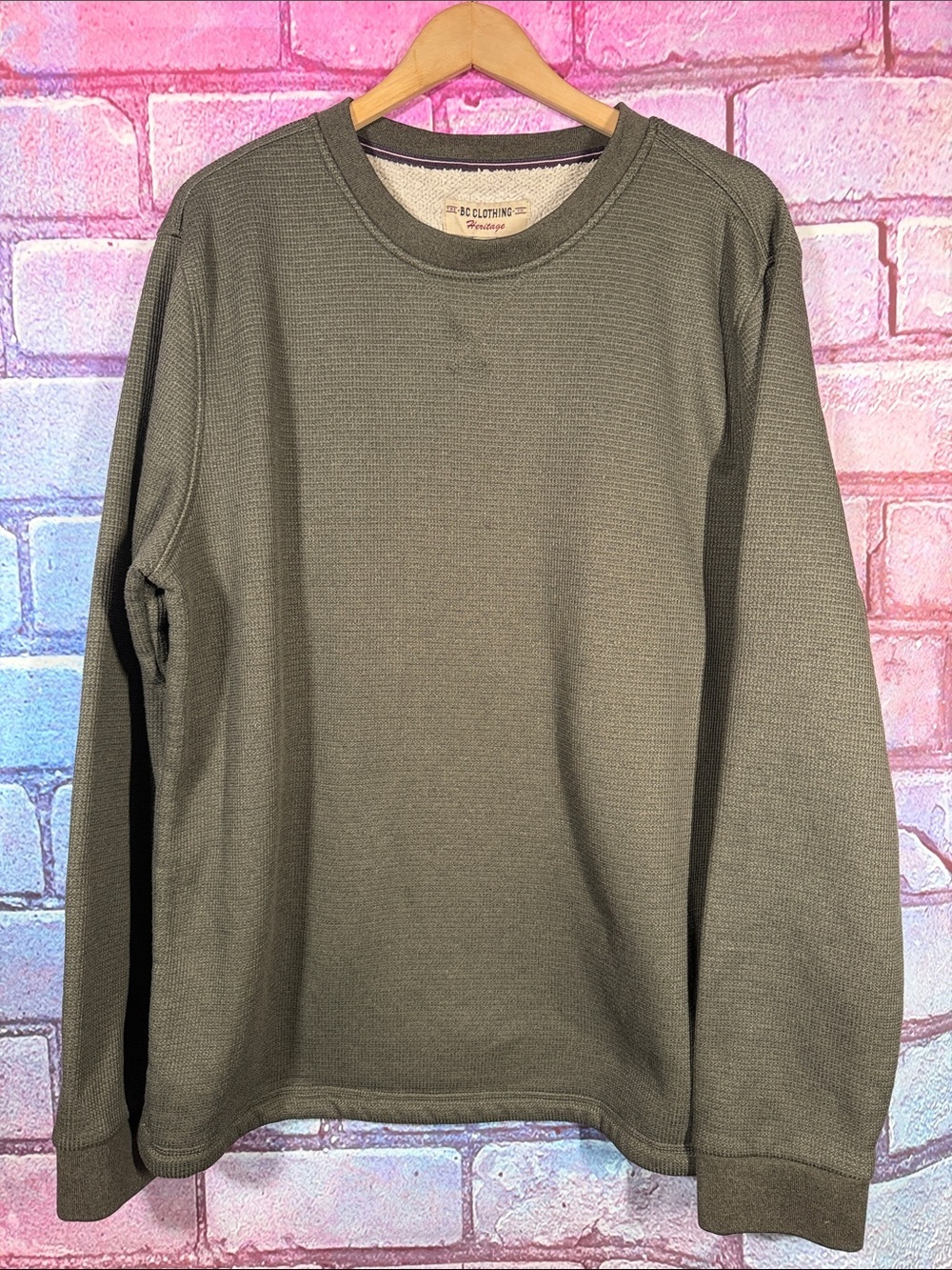 BC Clothing Thermal Crewneck Sweatshirt Men’s XL Olive Sherpa Lined Pullov